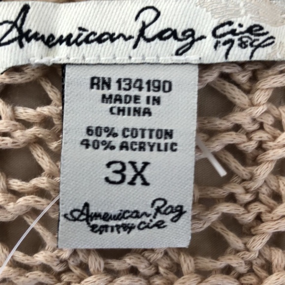 American Rag Open Knit Sweater Tan Cotton 3/4 Sleeve Scoop Neck Size 3X NWT - Picture 5 of 10